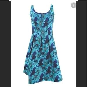 New Cocktail Party Dress. Dresses material. Size 6. Navy/Turquoise with silver.